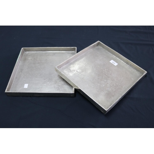 5040 - Pair of decorative square form metal trays, each approx 3cm H x 30cm Sq (2)