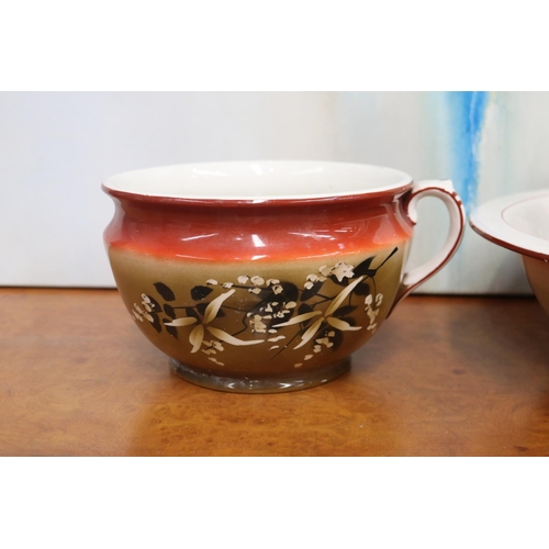 5054 - Edwardian Staffordshire jug, basin & matching chamber pot, approx 34cm H and shorter (3)
