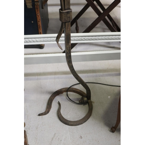 5060 - Old French wrought iron lamp post light, unknown working condition, approx 132.5cm H x 37cm L x 32.5... 