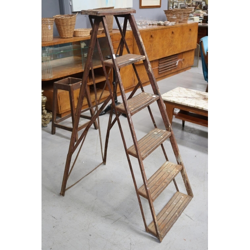 5061 - Vintage French iron folding step ladder, approx 127cm H