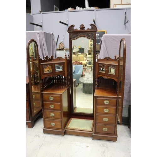 5062 - Antique Victorian wing mirrored dressing table, approx 206cm H x 137cm W x 58cm D