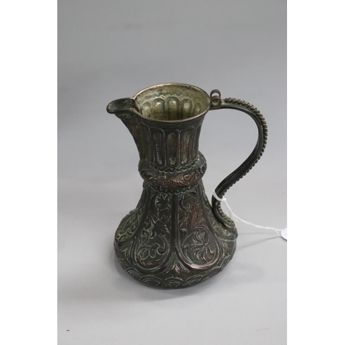 5083 - Antique embossed jug along with Pewter and white metal - tasse a vin, goblet and vase, approx 17cm H... 