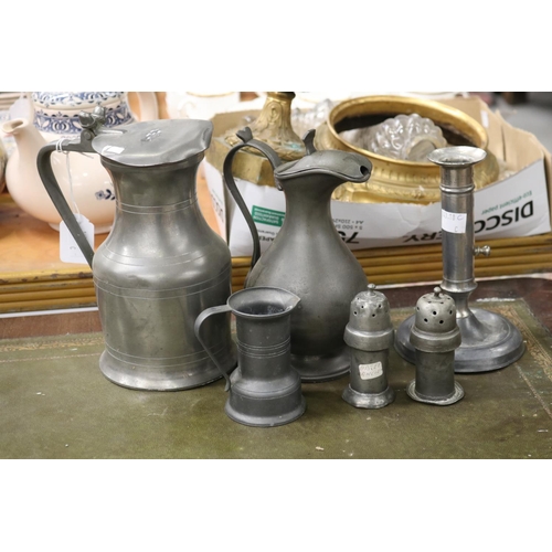 5088 - Assortment of pewter to include salt and pepper, etc, approx 20cm H and shorter (6)