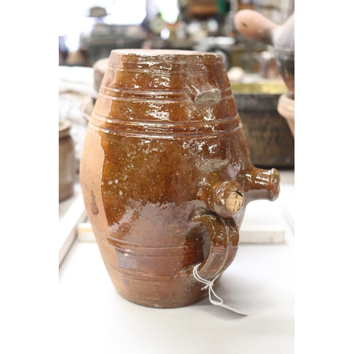 5095 - Antique French keg style earthenware jar, approx 25cm H