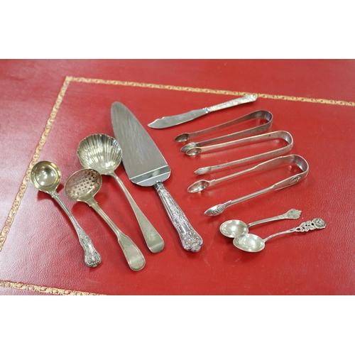 307 - Quantity of Georgian & later hallmarked sterling silver cutlery comprising of tongs, ladles etc