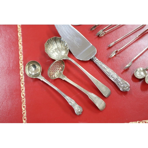 307 - Quantity of Georgian & later hallmarked sterling silver cutlery comprising of tongs, ladles etc