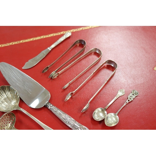 307 - Quantity of Georgian & later hallmarked sterling silver cutlery comprising of tongs, ladles etc