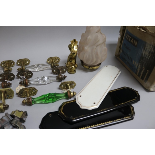 339 - Quantity of Victorian & Edwardian door furniture including finger plates, brass & crystal handles