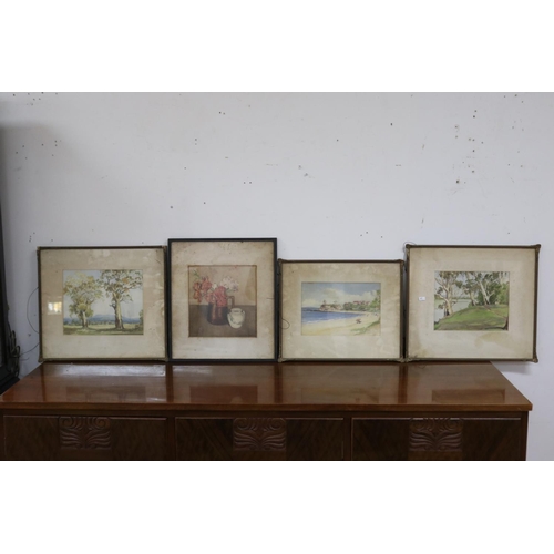 349 - Three watercolours by Iris Fedler & another watercolour by G Arnold, frame approx 40cm x 45cm & smal... 
