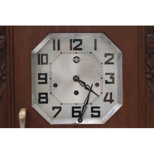 5117 - French Art Deco wall clock, has key (in office C142.266) and pendulum, untested / unknown working co... 