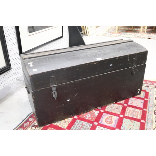 5121 - Antique French travel trunk, black painted finish, approx 48cm H x 98cm W x 42cm D