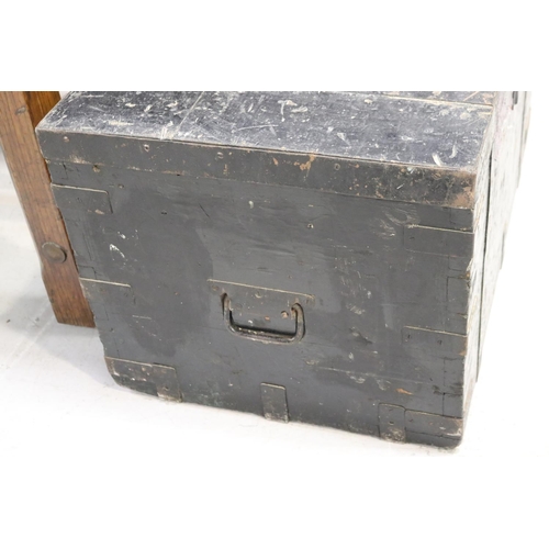 5123 - Antique Victorian iron bound pine trunk, with L Maxwell Cox & Kings of London, approx 47cm H x 78cm ... 