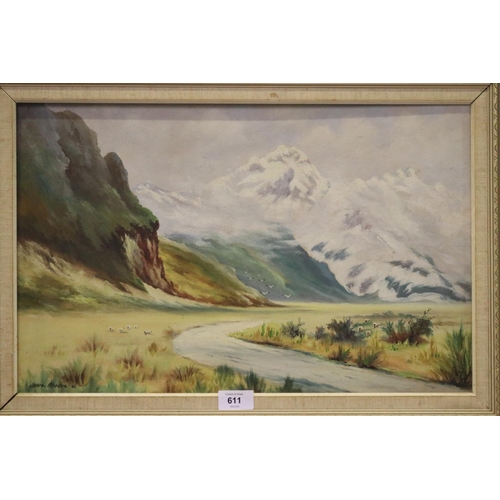 5131 - James Rhodes, mountain scene, signed lower left, approx 31cm x 49cm