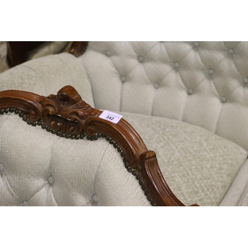 5133 - Three piece rococo revival style suite, settee & arm chairs, settee approx 199cm L (3)