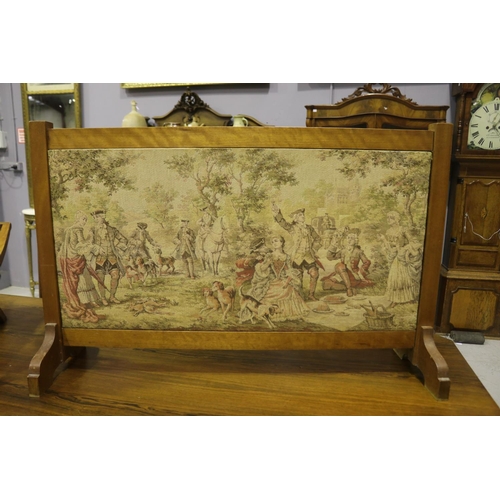 5142 - French scene framed tapestry screen, approx 67cm H x 105cm W x 30cm D