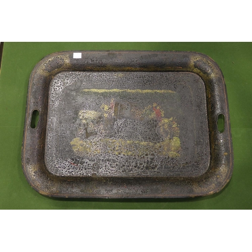 5145 - Antique painted toleware tray, approx 57cm x 42cm