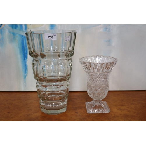 5146 - Two glass vases, both have some chips, approx 30cm H and shorter (2)