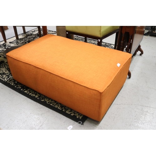 5147 - Orange upholstered ottoman, approx 38cm H x 67cm L x 106cm W