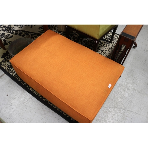 5147 - Orange upholstered ottoman, approx 38cm H x 67cm L x 106cm W
