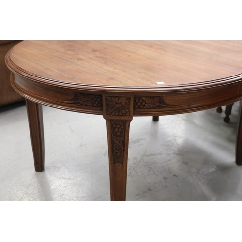 5150 - French Art Deco circular dining table, carved arpon and legs, approx 72cm H x 125cm L x 113cm W
