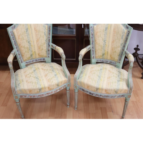 5167 - Pair of antique French Louis XVI style armchairs, repainted & showing considerable age, each approx ... 