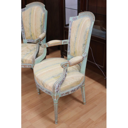 5167 - Pair of antique French Louis XVI style armchairs, repainted & showing considerable age, each approx ... 