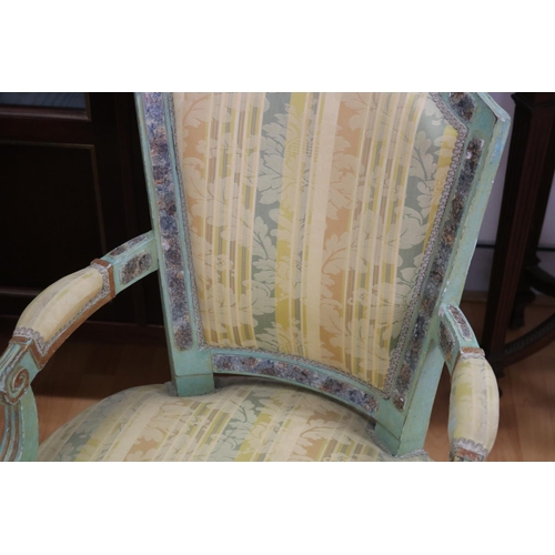 5167 - Pair of antique French Louis XVI style armchairs, repainted & showing considerable age, each approx ... 