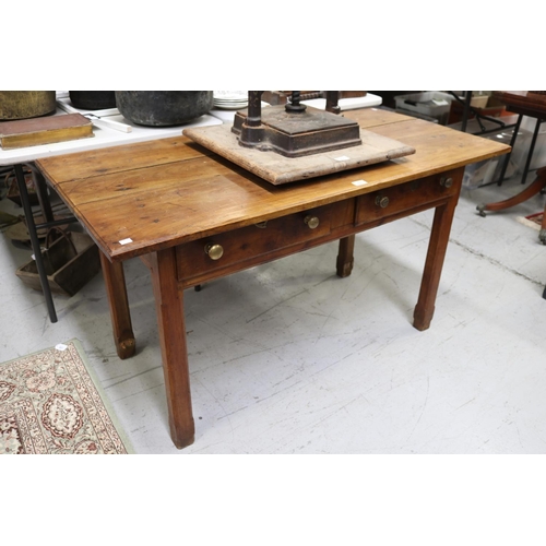 5168 - Antique French country fruitwood table, approx 71cm H x 132cm W x 65cm D