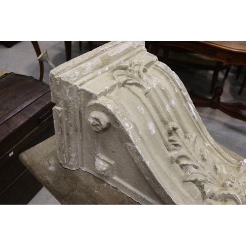 5179 - Large plaster architectural bracket (damaged), approx 66cm H x 38cm W x 33cm D