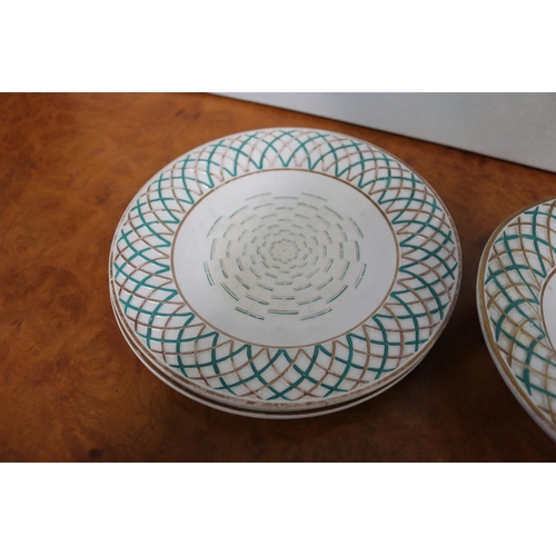 5182 - Antique Minton basket weave comport and four plates, approx 29cm W and smaller (AF) (5)