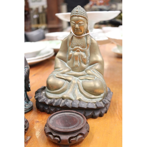 5185 - Selection of Oriental items, to include soap stone figures mounted, brass Japanese seated Buddha, th... 