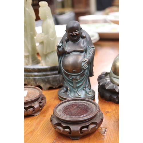 5185 - Selection of Oriental items, to include soap stone figures mounted, brass Japanese seated Buddha, th... 