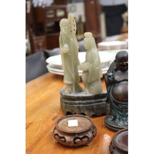 5185 - Selection of Oriental items, to include soap stone figures mounted, brass Japanese seated Buddha, th... 