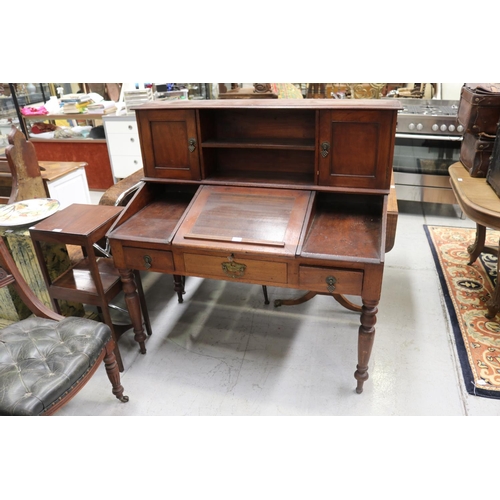 5188 - Antique cedar clerks desk, with central lift up writing surface, approx 125cm H x 126cm W x 61cm D