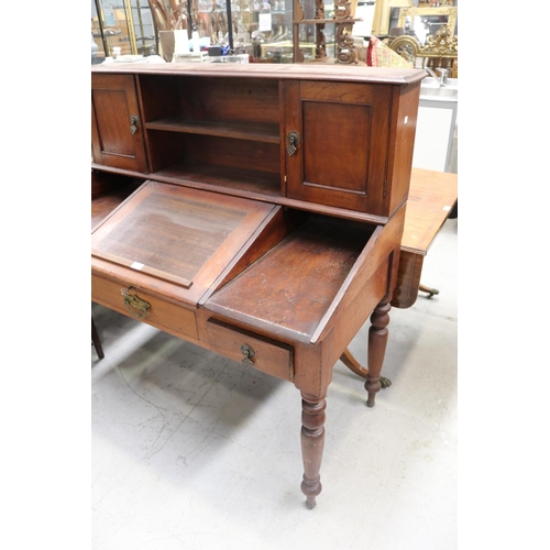 5188 - Antique cedar clerks desk, with central lift up writing surface, approx 125cm H x 126cm W x 61cm D