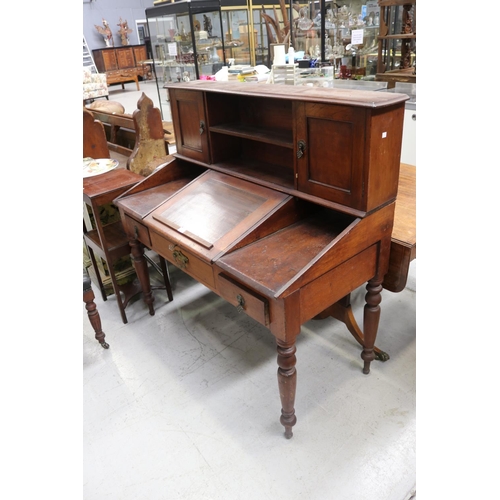 5188 - Antique cedar clerks desk, with central lift up writing surface, approx 125cm H x 126cm W x 61cm D