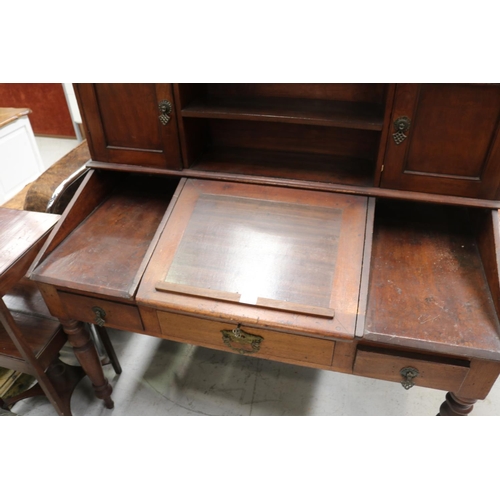 5188 - Antique cedar clerks desk, with central lift up writing surface, approx 125cm H x 126cm W x 61cm D