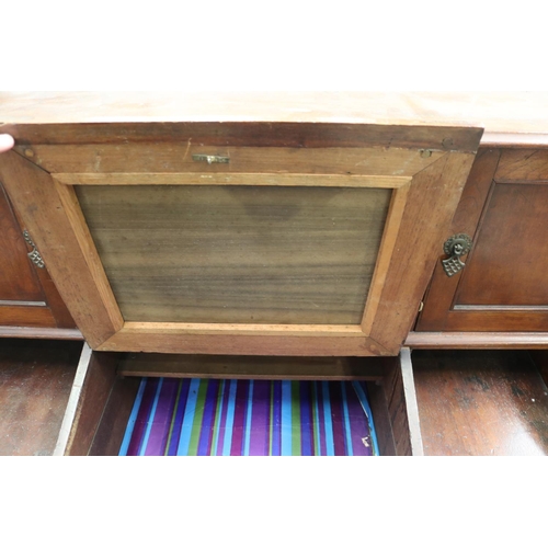 5188 - Antique cedar clerks desk, with central lift up writing surface, approx 125cm H x 126cm W x 61cm D