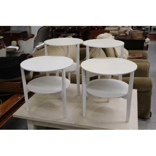 5191 - Set of four round white side tables, two approx 62cm H x 45cm Dia and two approx 50cm H x 50cm Dia (... 