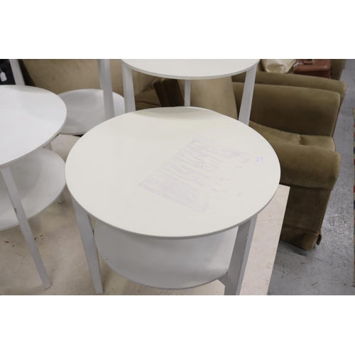 5191 - Set of four round white side tables, two approx 62cm H x 45cm Dia and two approx 50cm H x 50cm Dia (... 