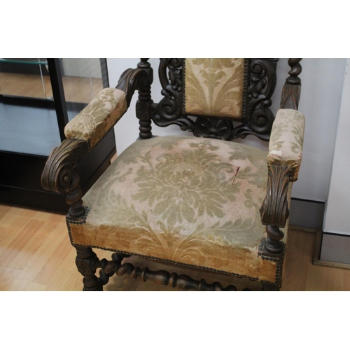 5192 - Antique French elaborate carved armchair, approx 135cm H x 68cm W