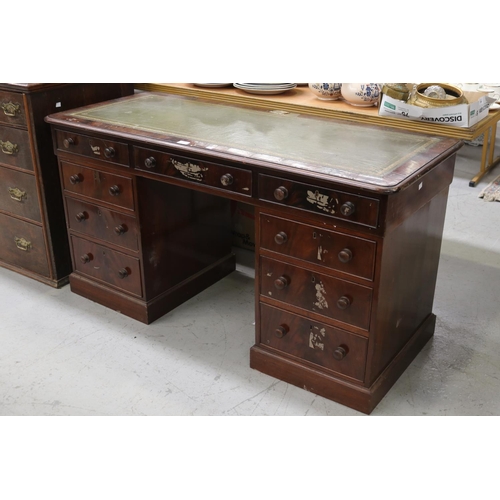 5195 - Twin pedestal desk with tooled leather inset top, approx 73cm H x 136cm W x 58cm D