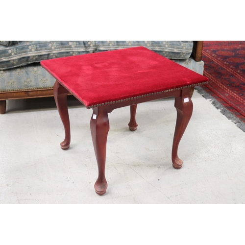 5199 - Red velvet top square table, approx 44cm H x 50cm W x 53cm D