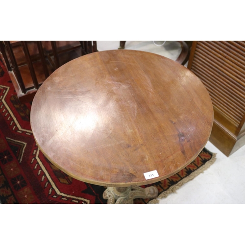 5201 - French cast iron based bistro table with circular wooden top, approx 71cm H x 63cm Dia