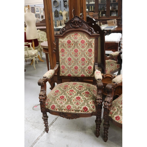 5203 - Pair of antique French high back armchairs, each approx 122cm H x 62cm W x 56cm D (2)