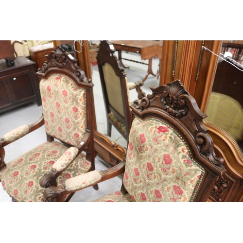 5203 - Pair of antique French high back armchairs, each approx 122cm H x 62cm W x 56cm D (2)