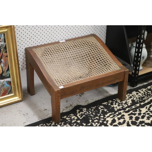 5210 - Footstool with cane inset, approx 32cm H x 50cm W x 40cm D