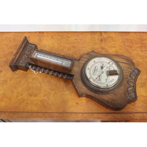 5211 - Antique oak barometer, AF, approx 48cm H