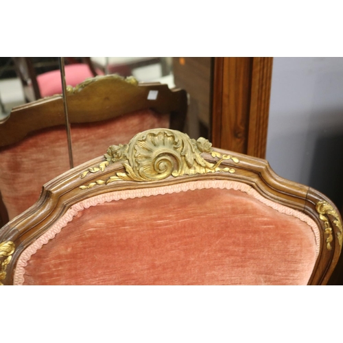 5212 - Pair of antique French walnut Louis XV style armchairs with gilt highlights, each approx 95cm H x 63... 