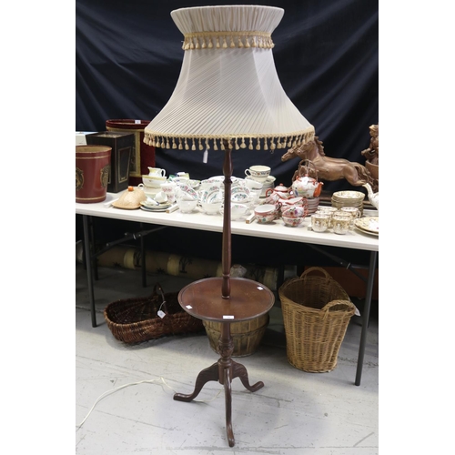 5215 - Standard lamp with circular table section, unknown working condition, approx 160cm H